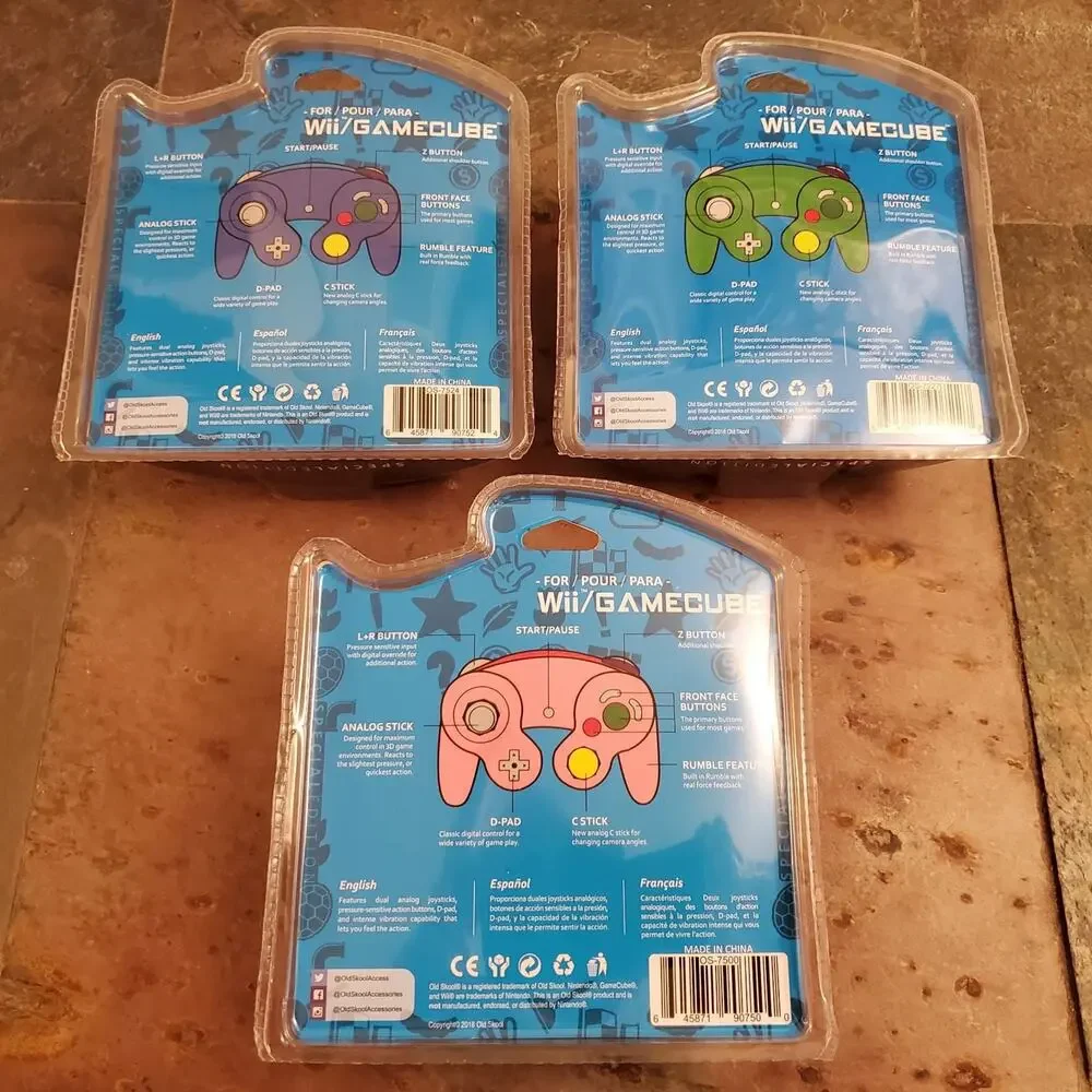 3 Gamecube Controllers - 3 Colors Bundle (NEW) - Pink Blue Green - Nintendo